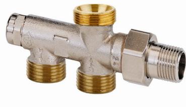 Heimeier Verteiler DUOLUX M24 x 1.5mm m.Absperrung, Rotguss vernickelt - 3801-02.000