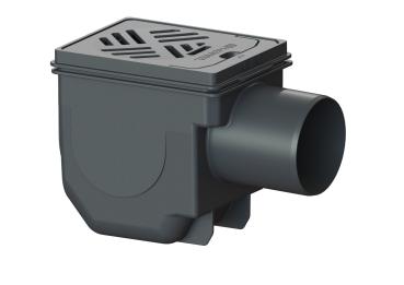 KESSEL Kellerablauf DN 100 Ausl.seitlich m.GV Schlammeimer Rost 150x190mm schwarz - 33101