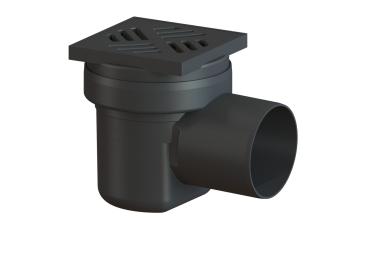 KESSEL Kellerablauf DN 100 seitl.schwarz m.Geruchverschluss Rost 150x150mm Kl.K3 - 36501