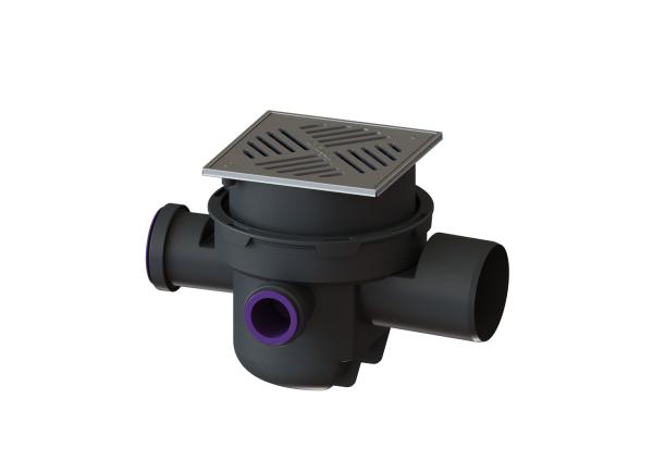 KESSEL Kellerablauf, Kunststoff schwarz DN 100, mit GV, Rahmen u. Rost Edelstahl - 29121