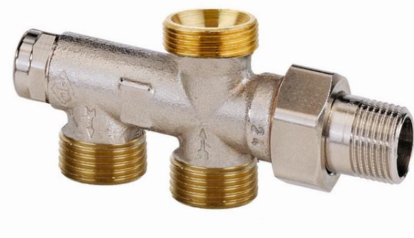 Heimeier Verteiler DUOLUX M24 x 1.5mm m.Absperrung, Rotguss vernickelt - 3801-02.000