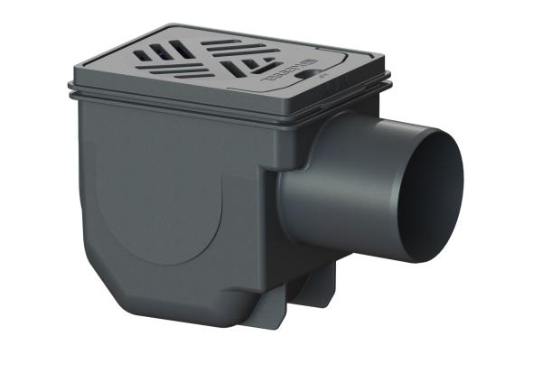 KESSEL Kellerablauf DN 100 Ausl.seitlich m.GV Schlammeimer Rost 150x190mm schwarz - 33101